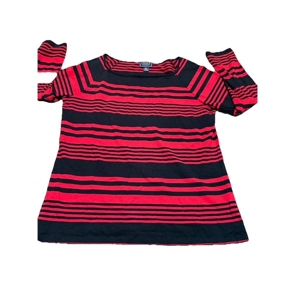 Women's Chaps Red with Blue Stripe Long Sleeve Boatneck Top